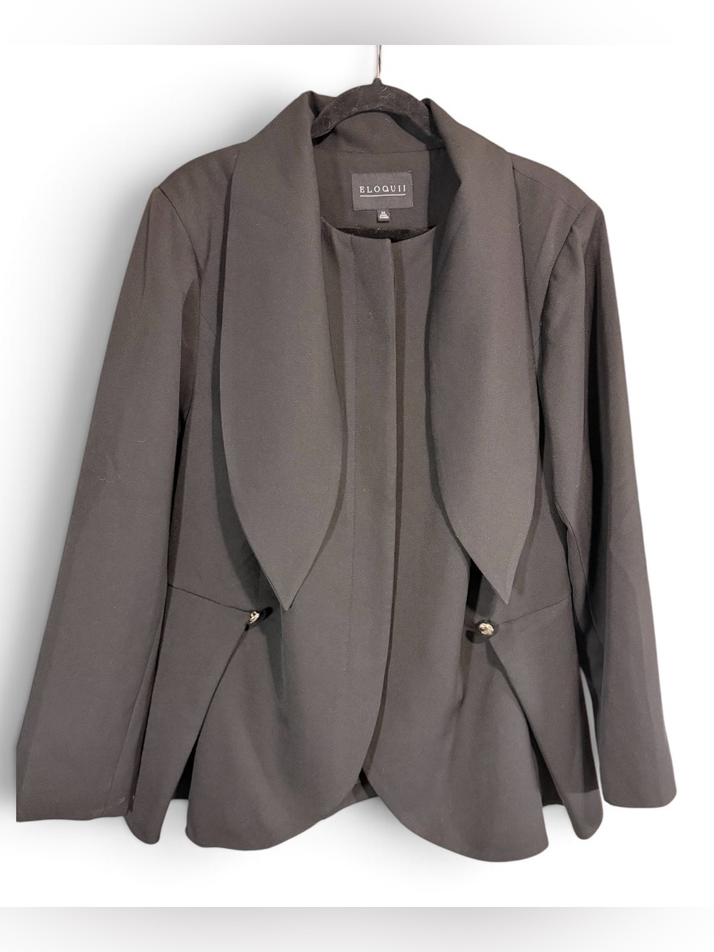 Eloquii Black Open-Front Draped Collar Blazer